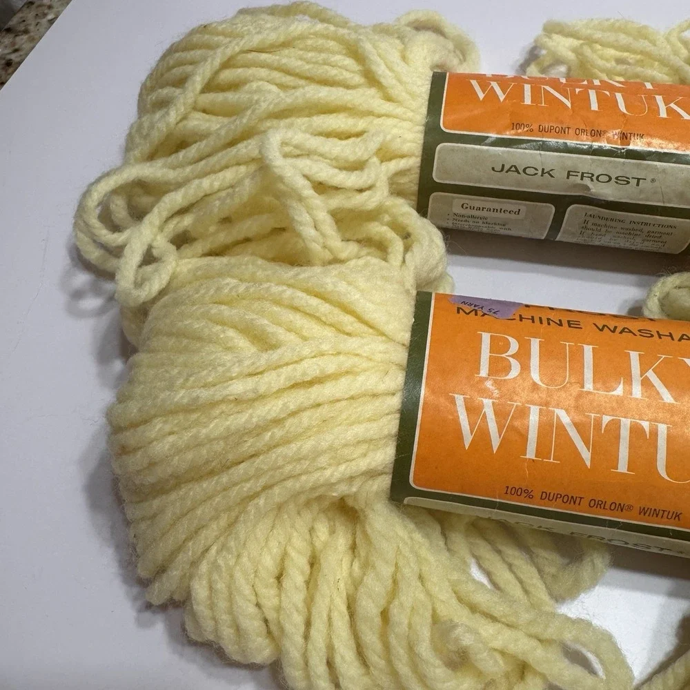 Lot 2 Vtg Jack Frost Bulky Wintuk Yarn Skeins Buttercup Yellow DuPont Orlon 2 Oz